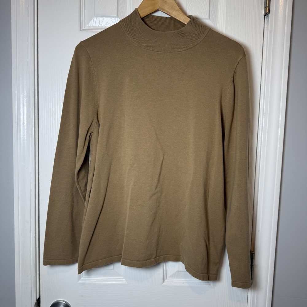 Pendleton Tan Mock Neck Pullover Sweater Silk‎ Blend Women's XL Top Long Sleeve
